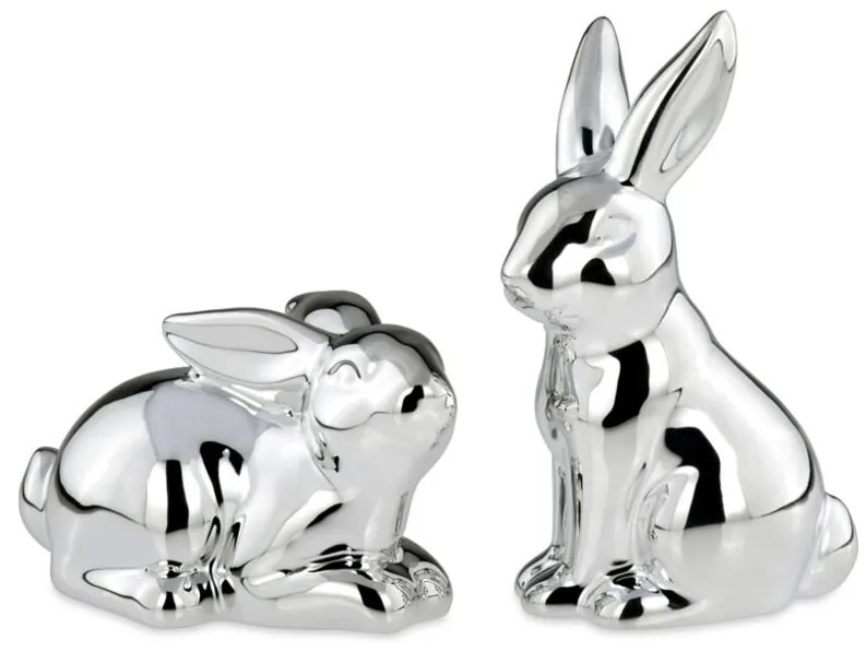 Set 2 decoratiuni Rabbit, Hermann Bauer, portelan, argintiu