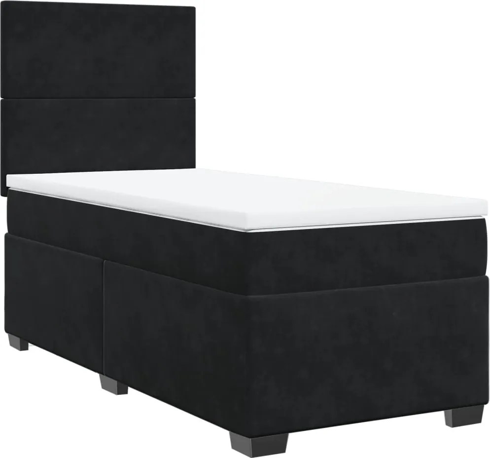 vidaXL Pat box spring cu saltea, negru, 100x200 cm, catifea