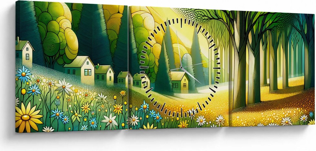 Tablou - Sat în galben-verde (cu ceas) (90x30 cm)