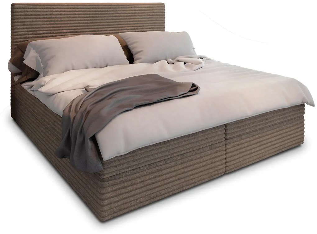 Pat tapițat boxspring ISPIRA 160x200 cm maro deschis Saltea: Saltea cu arcuri Bonell