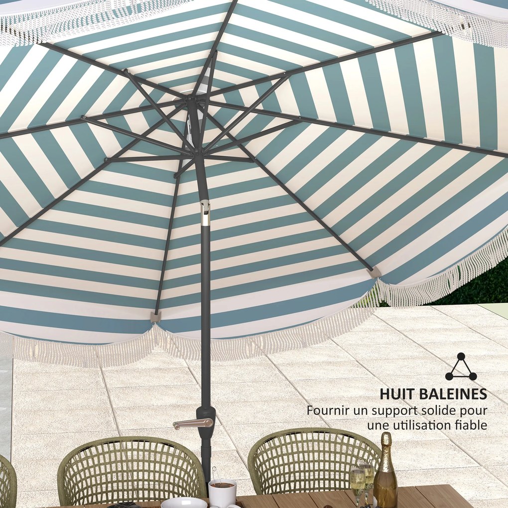 Outsunny Umbrelă de grădină 2,7 m, umbrelă de exterior inclinabilă UPF 30+ cu manivelă, 8 baleiene, albastru clar și alb | Aosom Romania