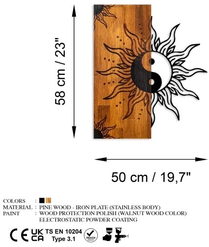 Decorațiune de perete 50x58 cm lemn/metal yin-yang