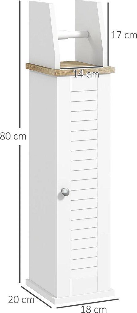 kleankin Suport pentru Hârtie Igienică, Dulap de Baie cu Coloană cu Dulap și Raft Interior Reglabil, Dulap de Baie Economisitor de Spațiu Autoportant din MDF, 18x20x80 cm, Alb | Aosom Romania