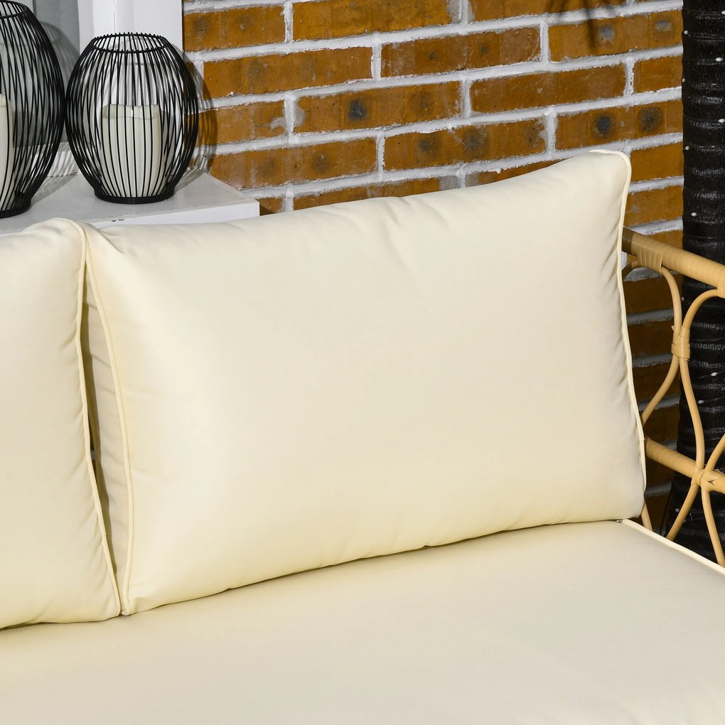 Outsunny Set de grădină canapea 2 locuri + 2 fotolii + 1 masă de cafea cu blat din sticlă securizată 7 perne ecru | Aosom Romania