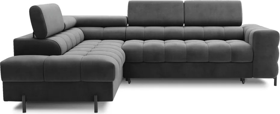 Colțar gri închis extensibil/cu spațiu de depozitare cu tapițerie din catifea (cu colț pe partea stângă/în formă de ”L”) Ferucce – ELTAP