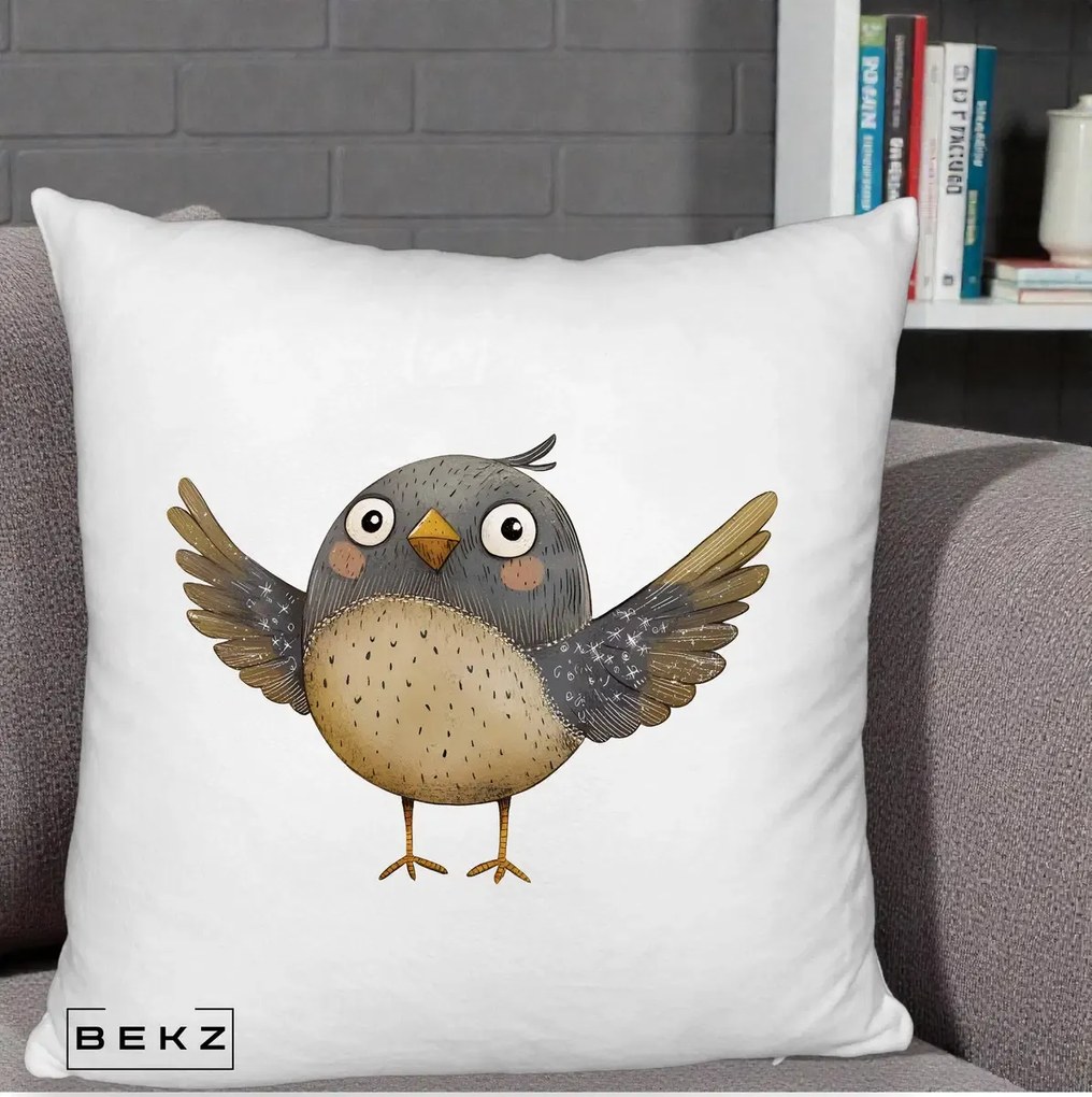 Perna Decorativa Pasare cu Aripi Intinse, 40x40 cm, Alb Pufos, Husa Detasabila, Perna Inclusa, BEKZ®