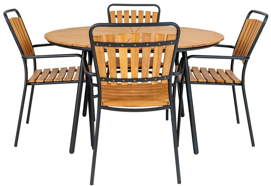 Masă de grădină Cleveland, tec, naturală, cu picioare negre 130x74 cm