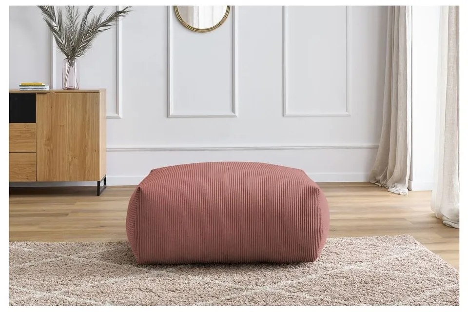 Taburet roz deschis cu tapițerie din catifea reiată Voltaire – Bobochic Paris