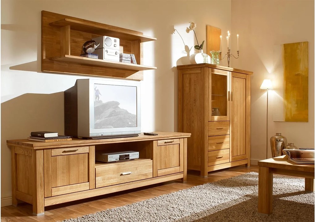 Comodă TV stejar masiv Lucca, 60.6 × 212,4 × 48 cm