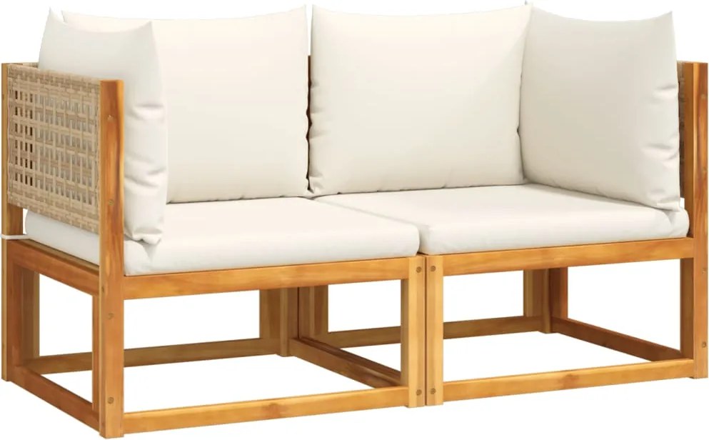 vidaXL Canapea de grădină de colț cu perne, 2 buc., lemn de salcâm și ratan