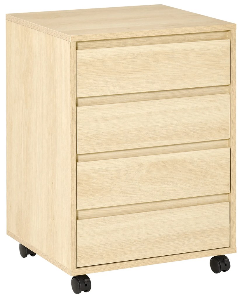 HOMCOM Sertar de birou depozitare birou pe roți 4 sertare glisante din lemn aspect natural de lemn | Aosom Romania