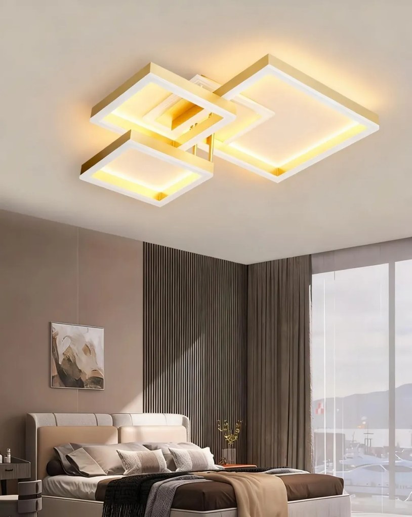 Lustră 5702 GD cu Telecomandă, 61×2W, 3 Culori de Lumină, Design Modern Auriu, 470×470×120 mm