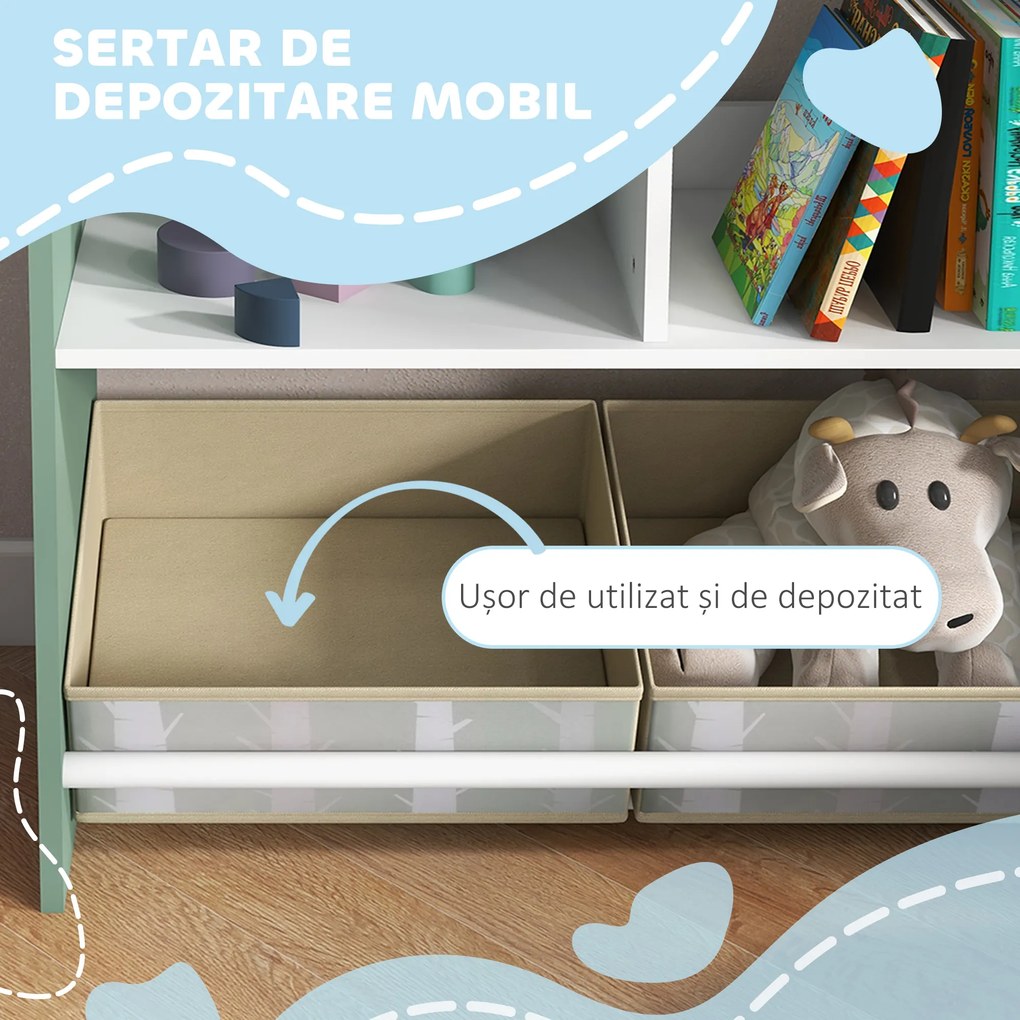 ZONEKIZ Raft Jucării cu Sertare și Rafturi Detașabile, Raft Organizator, Verde | Aosom Romania