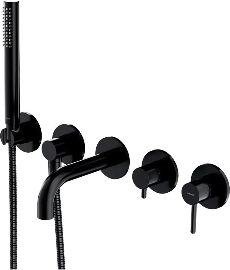 Baterie cada-dus incastrata Omnires Y finisaj negru semimat 5 elemente cu corp ingropat pipa 17 cm