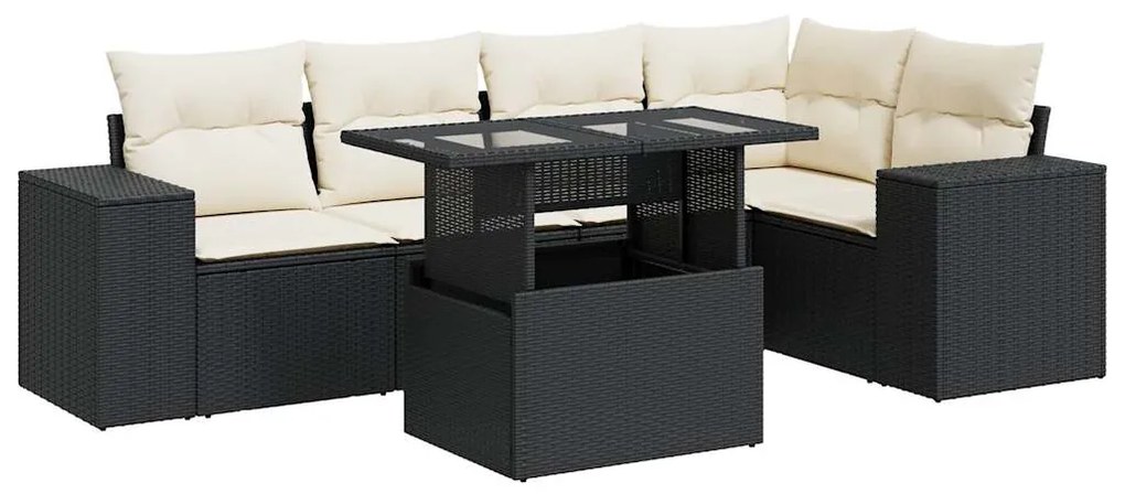 3326797 vidaXL Set mobilier de grădină cu perne, 6 piese, negru, poliratan