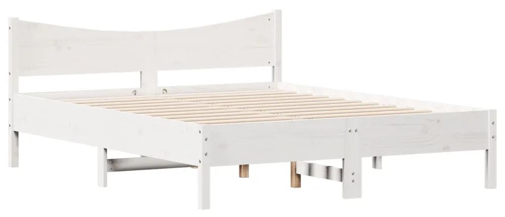 3216364 vidaXL Cadru de pat cu tăblie, alb, 160x200 cm, lemn masiv de pin