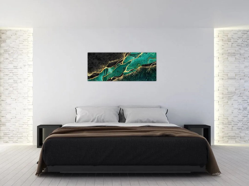 Tablou - Marmorat, petrol-auriu (120x50 cm)
