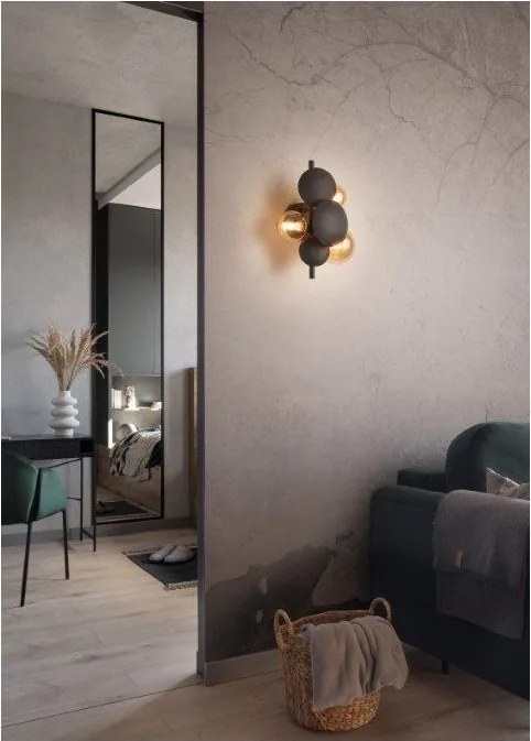 Aplică de perete gri-auriu Bubble – Trio Select