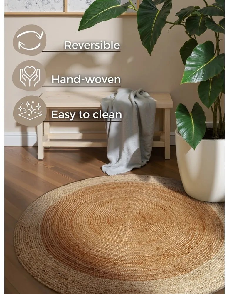 Covor în culoare naturală reversibil, țesut manual rotund din iută ø 240 cm Jutta Gold – Hanse Home