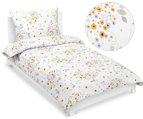 Lenjerie de pat creponată Bellatex Flori gri, galben , 140 x 220 cm, 70 x 90 cm, 140 x 220 cm, 70 x 90 cm