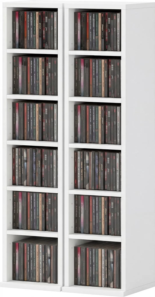 HOMCOM Set de 2 etajere coloane dulap pentru depozitare CD-DVD 12 compartimente 21 x 22,5 x 88,5 cm capacitate 204 CD-uri alb | Aosom Romania