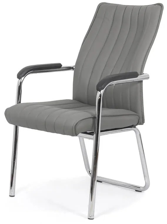 Scaun vizitator gri HRC 614 din piele ecologică și cadru cromat