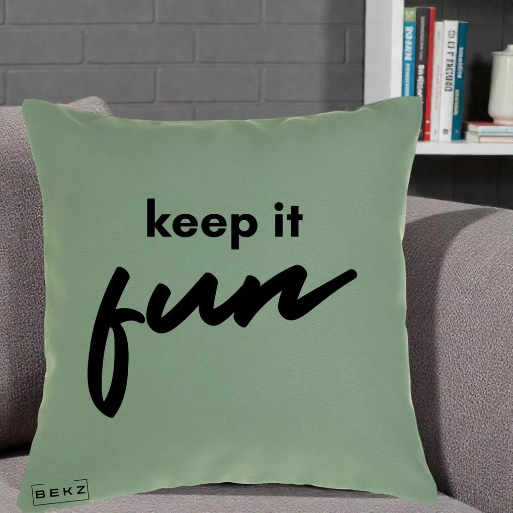 Perna Decorativa Keep It Fun, 40x40 cm, Verde, Husa Detasabila, Perna Inclusa, BEKZ®