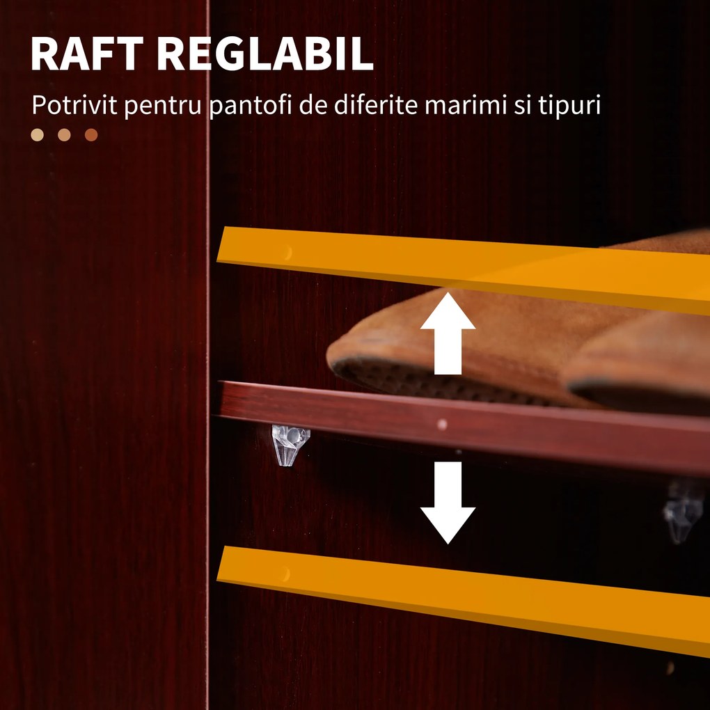 Dulap de pantofi din lemn pentru 12 perechi de pantofi cu 4 rafturi deschise, 83x30x90 cm, culoare cafea HOMCOM | Aosom Romania