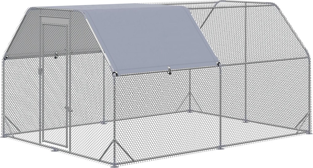 PawHut Tarc pentru găini, coteț, spațiu de libertate pentru găini, accesabil pe jos, ușă cu încuietoare, pentru 10-12 găini, 280 cm x 380 cm x 195 cm, Gri | Aosom Romania
