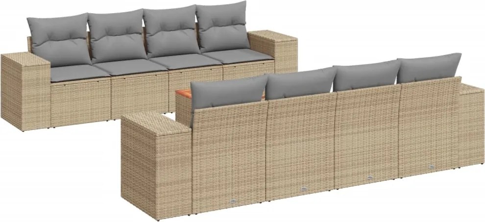 vidaXL Set canapele de grădină, 9 piese, cu perne, bej, poliratan