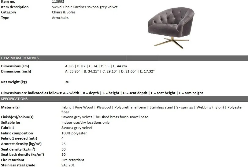 Scaun pivotant design elegant LUX Gardner 113993 HZ