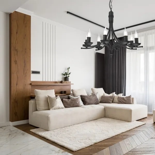 Lustră pe lanț LUCY 8xE14/60W/230V negru