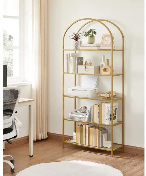 Raft Din Sticla Cu 5 Niveluri, Auriu, 83 Cm