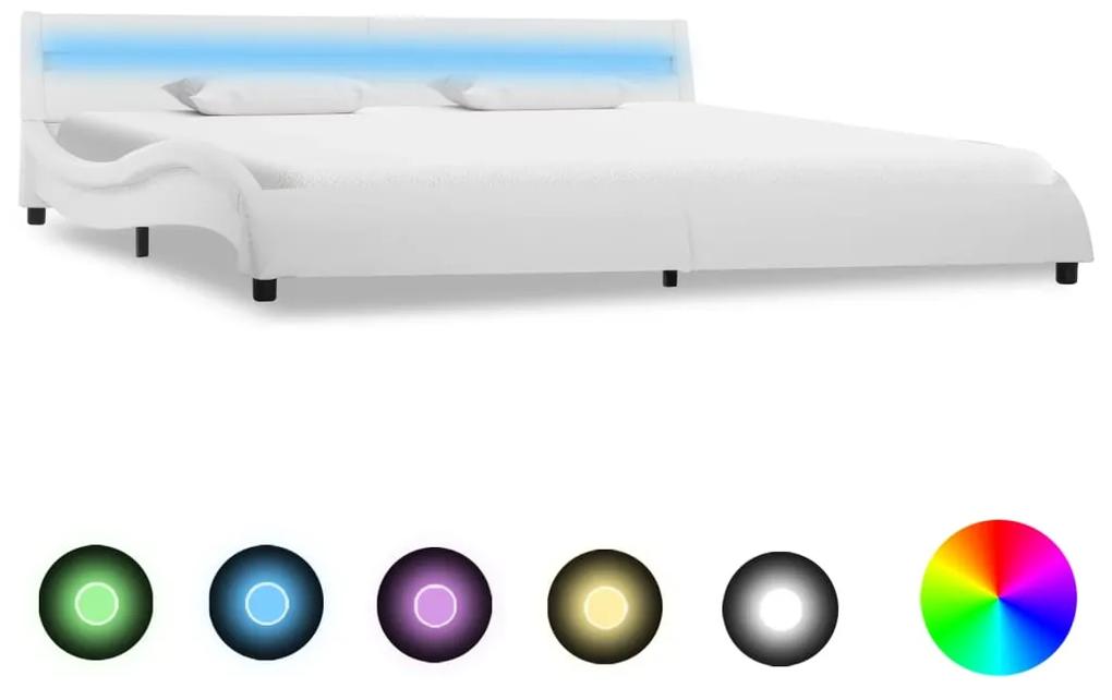 285677 vidaXL Cadru de pat cu LED, alb, 180 x 200 cm, piele ecologică