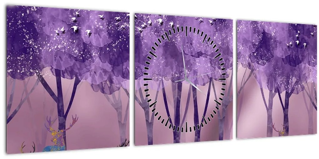 Tablou - Cerbi în pădurea magică (cu ceas) (90x30 cm)