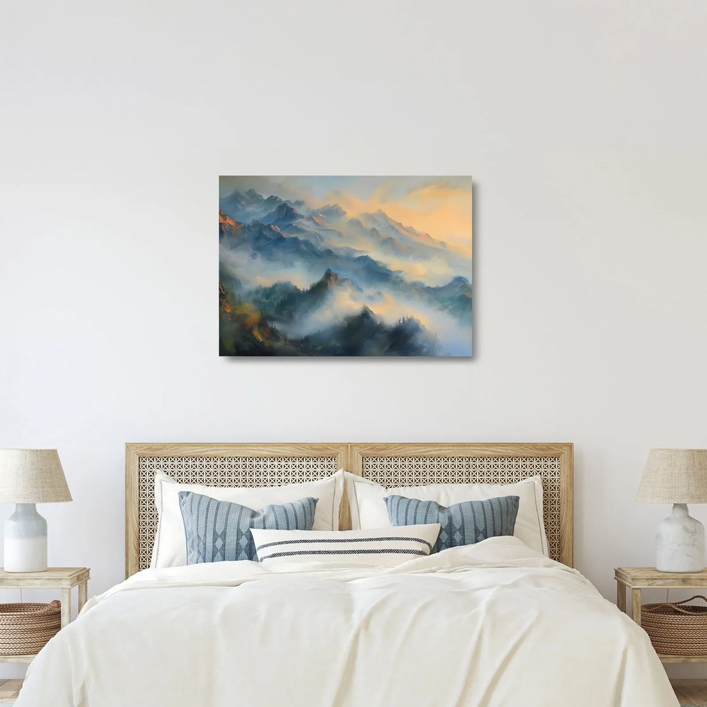 Tablou pe sticlă - Peisaj montan pictat (70x50 cm)