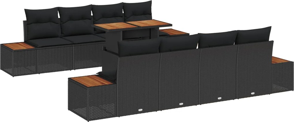 vidaXL Set de canapele pentru grădină 9 pcs Negru Rattan poli