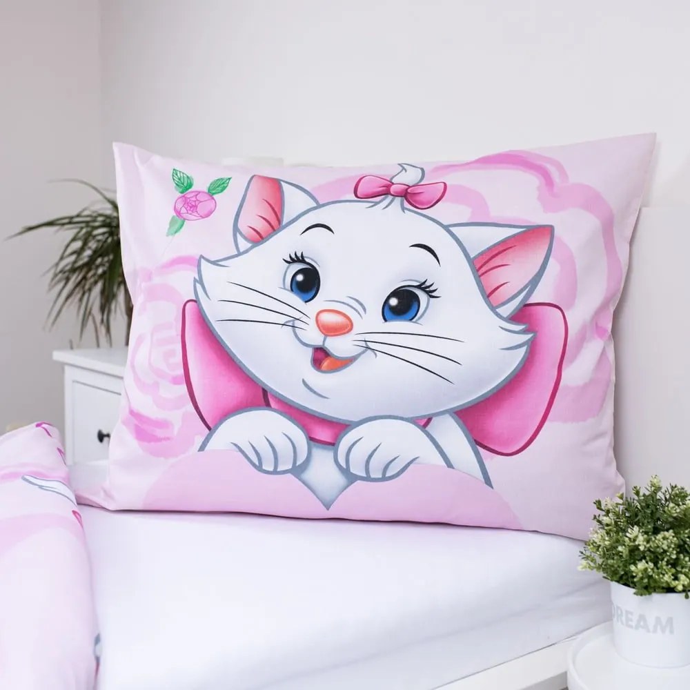 Lenjerie de pat pentru copii roz din bumbac pentru pat de o persoană 140x200 cm Marie Cat "Pink" – Jerry Fabrics
