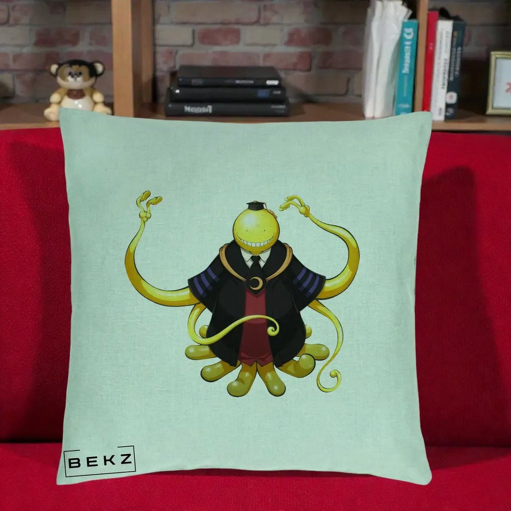 Perna Personalizata Assassination Classroom Koro-sensei, 40x40 cm, Verde Menta, Husa Detasabila, Perna Inclusa, BEKZ®
