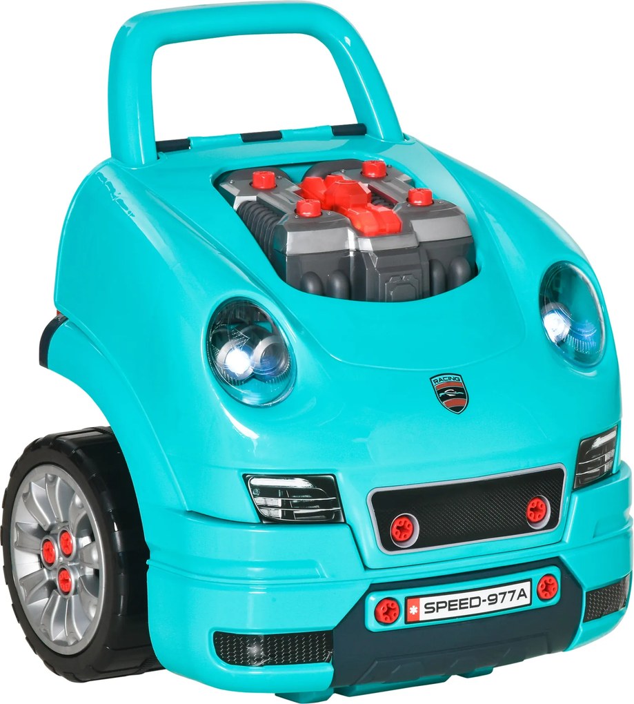 HOMCOM Atelier Reparații Jucărie, Camion cu Motor și 61 Accesorii pentru Copii, cu Roți și Mâner, 40x39x47 cm, Albastru | Aosom Romania