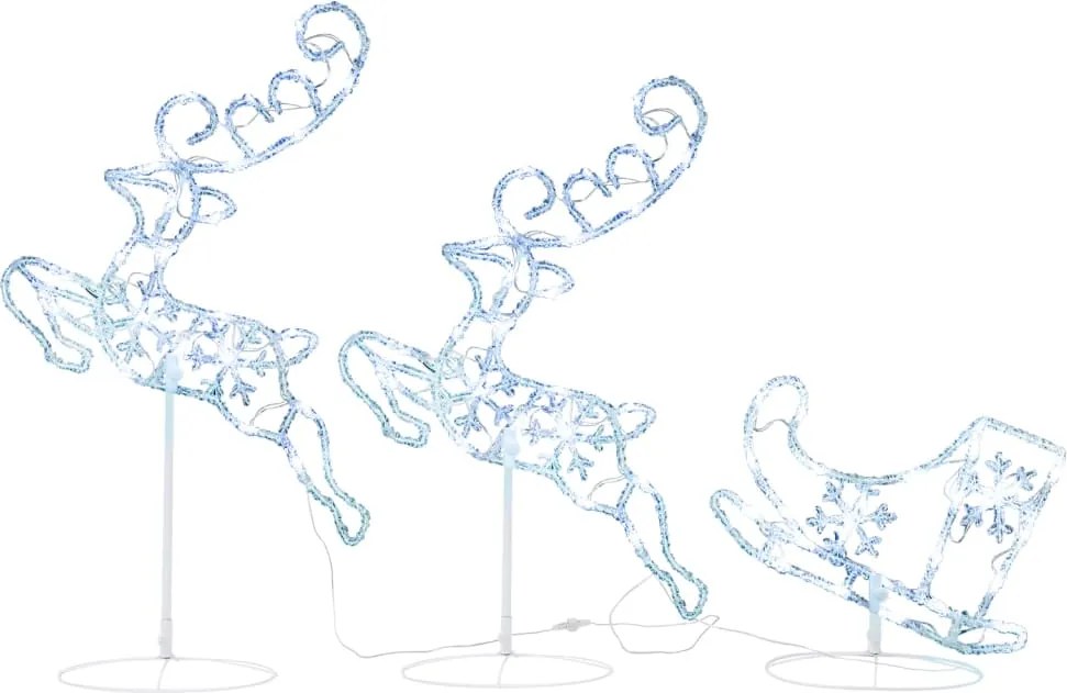 vidaXL Reni și sanie de Crăciun, alb rece, 260x21x87 cm, acril