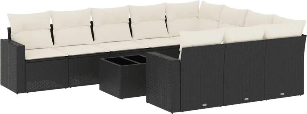 vidaXL Set canapele de grădină cu perne, 11 piese, negru, poliratan