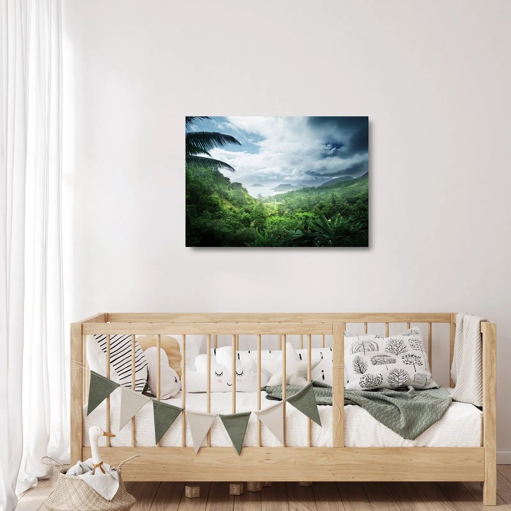 Tablou pe sticlă -Jungla din Seychelles (70x50 cm)
