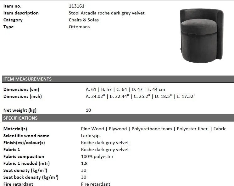 Fotoliu design LUX Arcadia, catifea gri inchis 113161 HZ