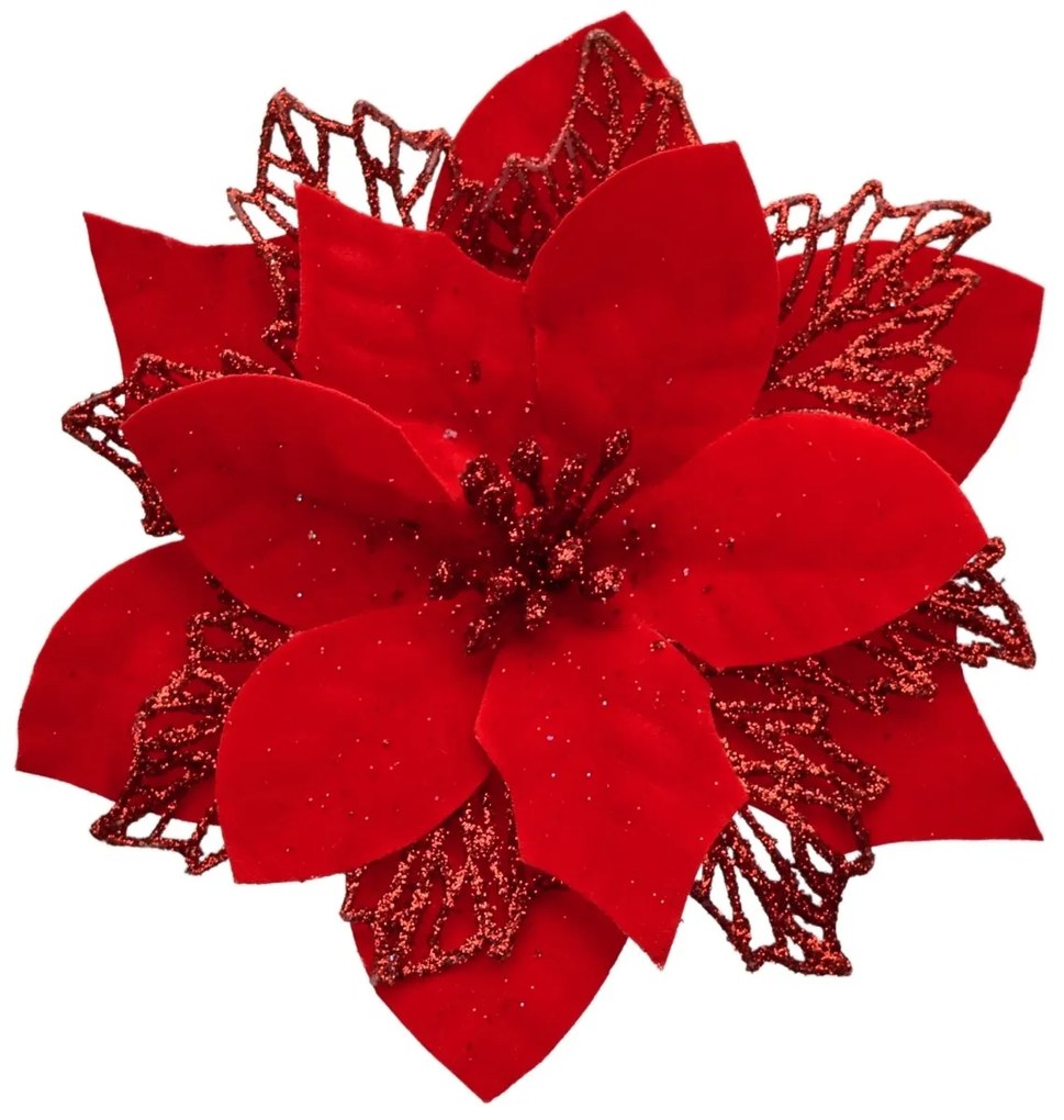 Decorațiuni de Crăciun Poinsettia cu clește roșu,set de 6 bucăți