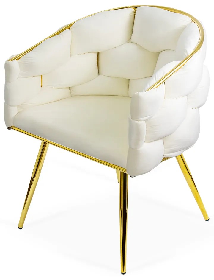Scaun living crem din catifea cu cadru auriu BUC 251