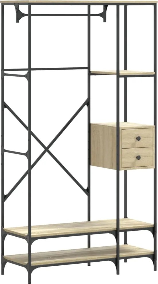 vidaXL Suport de haine cu rafturi, stejar sonoma, lemn prelucrat