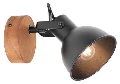 Spotlight industrial negru cu lemn inclinabil - Tommy