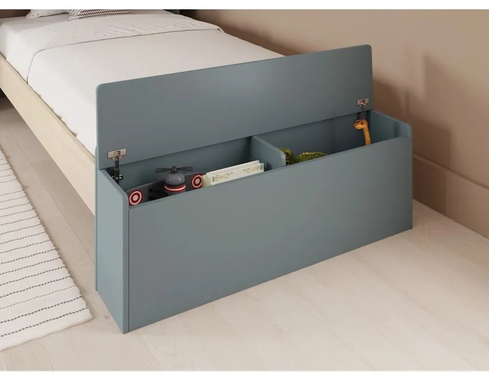 Pat pentru copii în culoare naturală/verde prăfuit de tip casă cu aspect de lemn de pin cu spațiu de depozitare cu somieră 90x190 cm Odessa – Marckeric