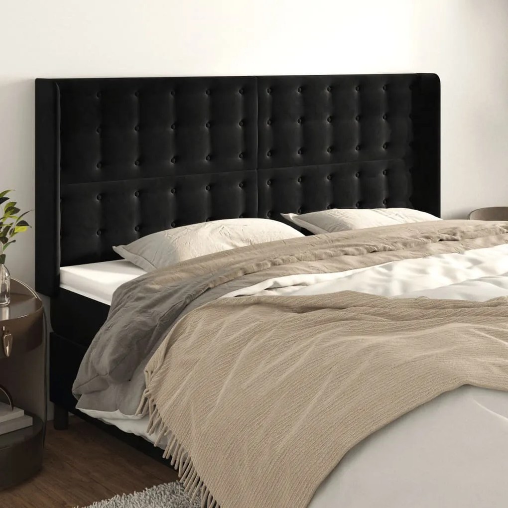 vidaXL Tăblie de pat cu aripioare, negru, 163x16x118/128 cm, catifea